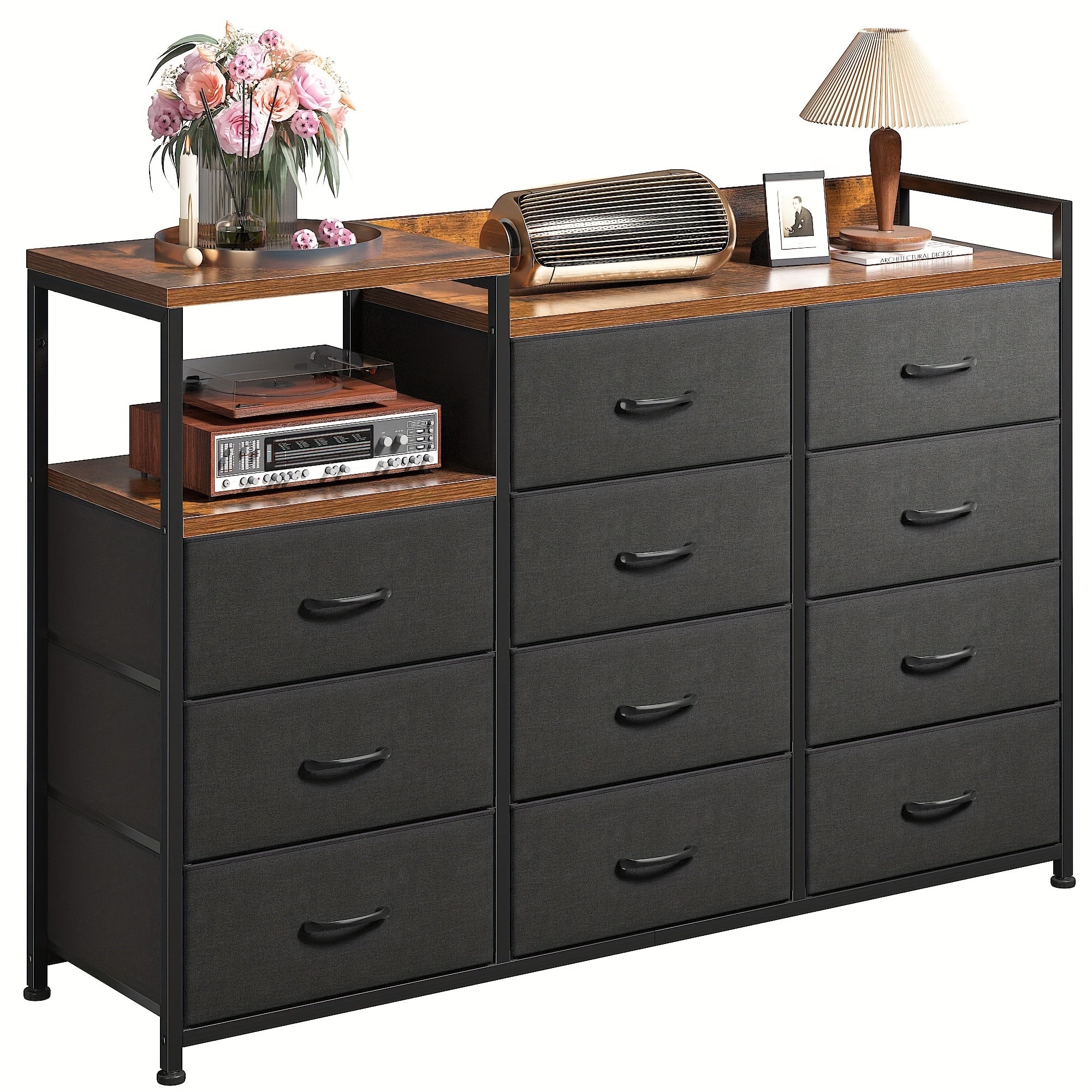 Dresser Dresser For Bedroom With 11 Drawers Dresser TV Stand With Shelves Long Dressers & Chests Of Drawers Wide