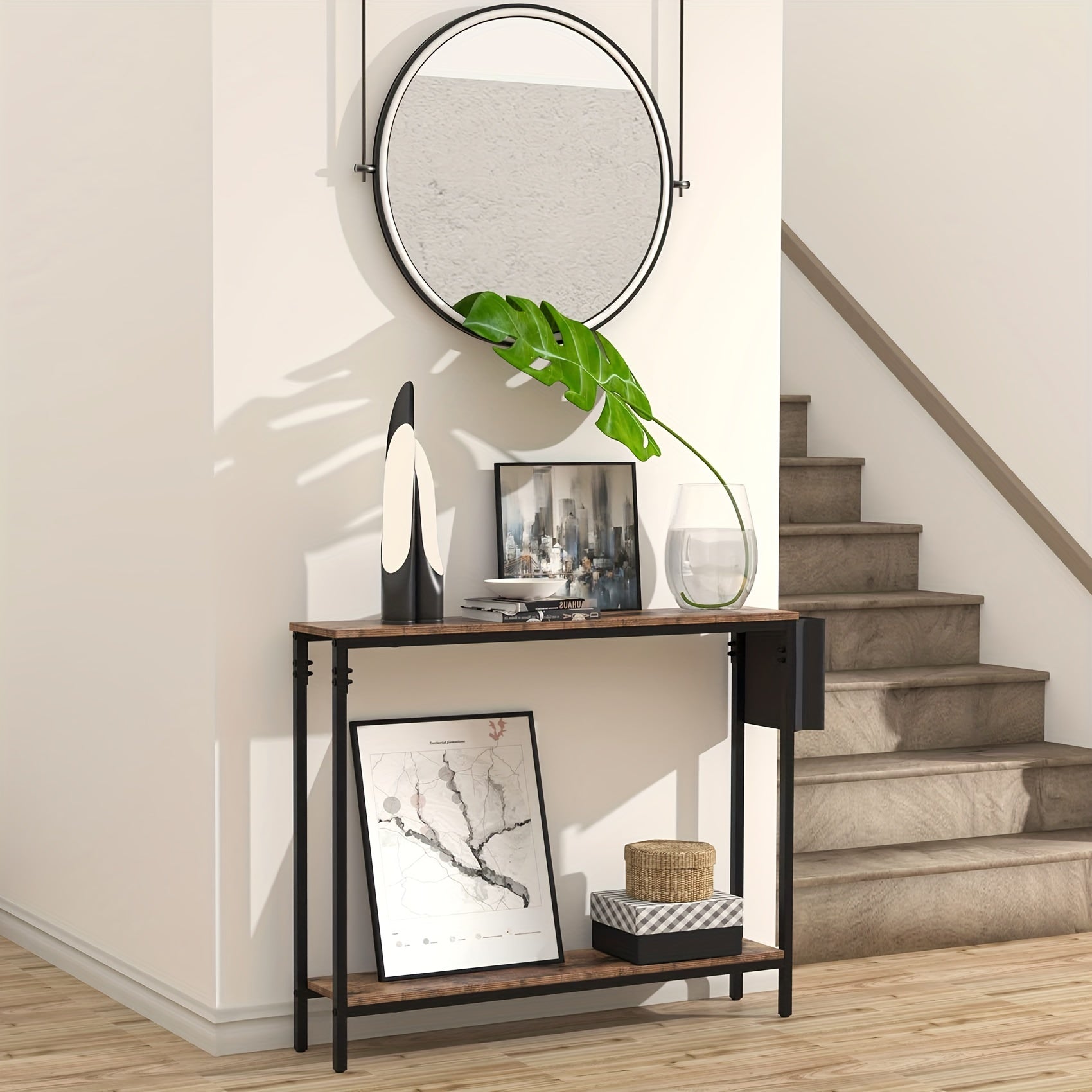 39.4’’ Console Entryway Table 2-Tier Industrial Narrow Sofa Table with Storage Shelves for Hallway Living Room Bedroom