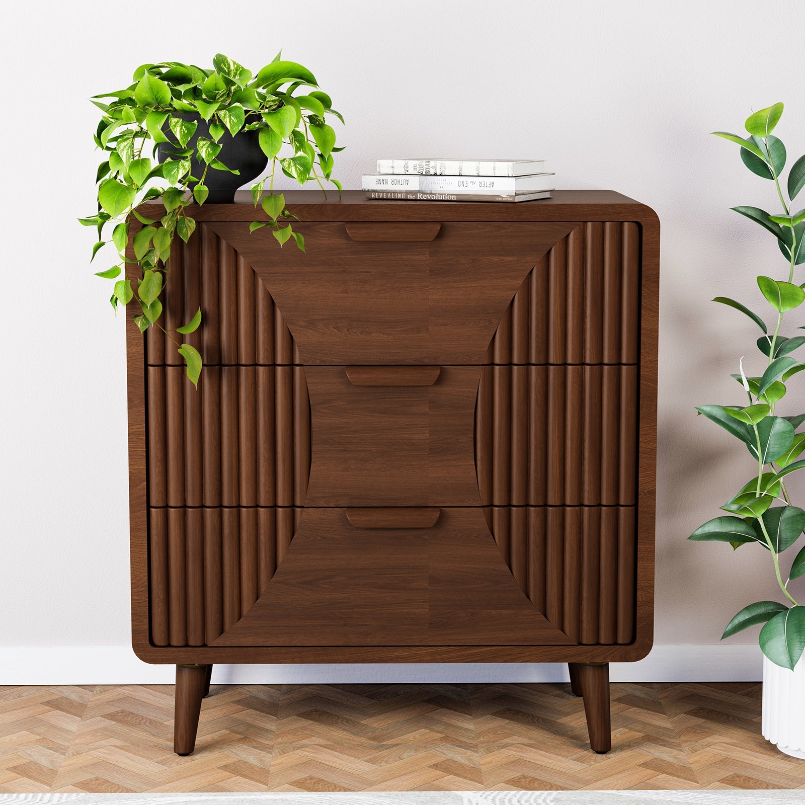 Mid-Century Nightstand, Modern MDF Bedside Table, Wood Accent End Table with One Storage Drawer for Bedroom Living Room, Brown