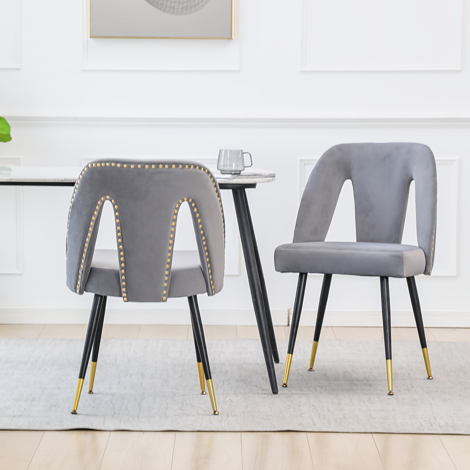 Set Of 2, Furniture, Collection Modern Contemporary Velvet Upholstered Dining Chair With Nailheads And Golden Tipped Metal Legs