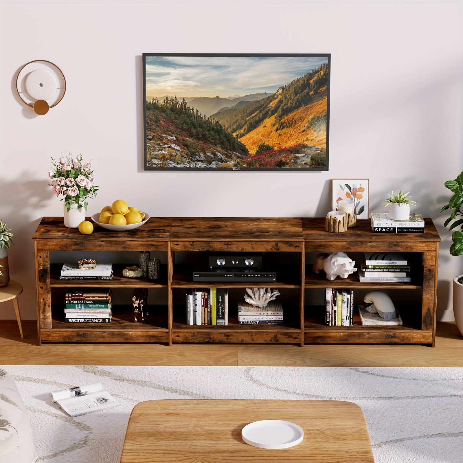 78.7" TV Stand With Outlet, Open Shelves