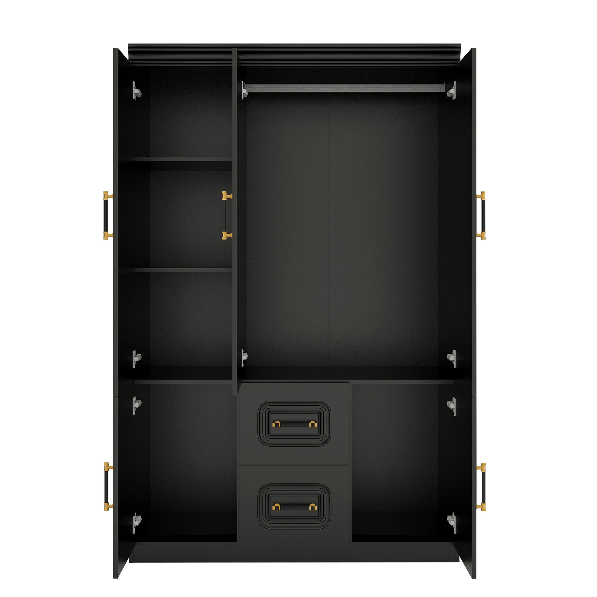 Wardrobe Armoire with Drawer & Shelves, Wooden Closet Storage Cabinet for Bedroom, Modern Black Wardrobe Armoire Christmas, Thanksgiving, Halloween, Storage Boxes for Organizing