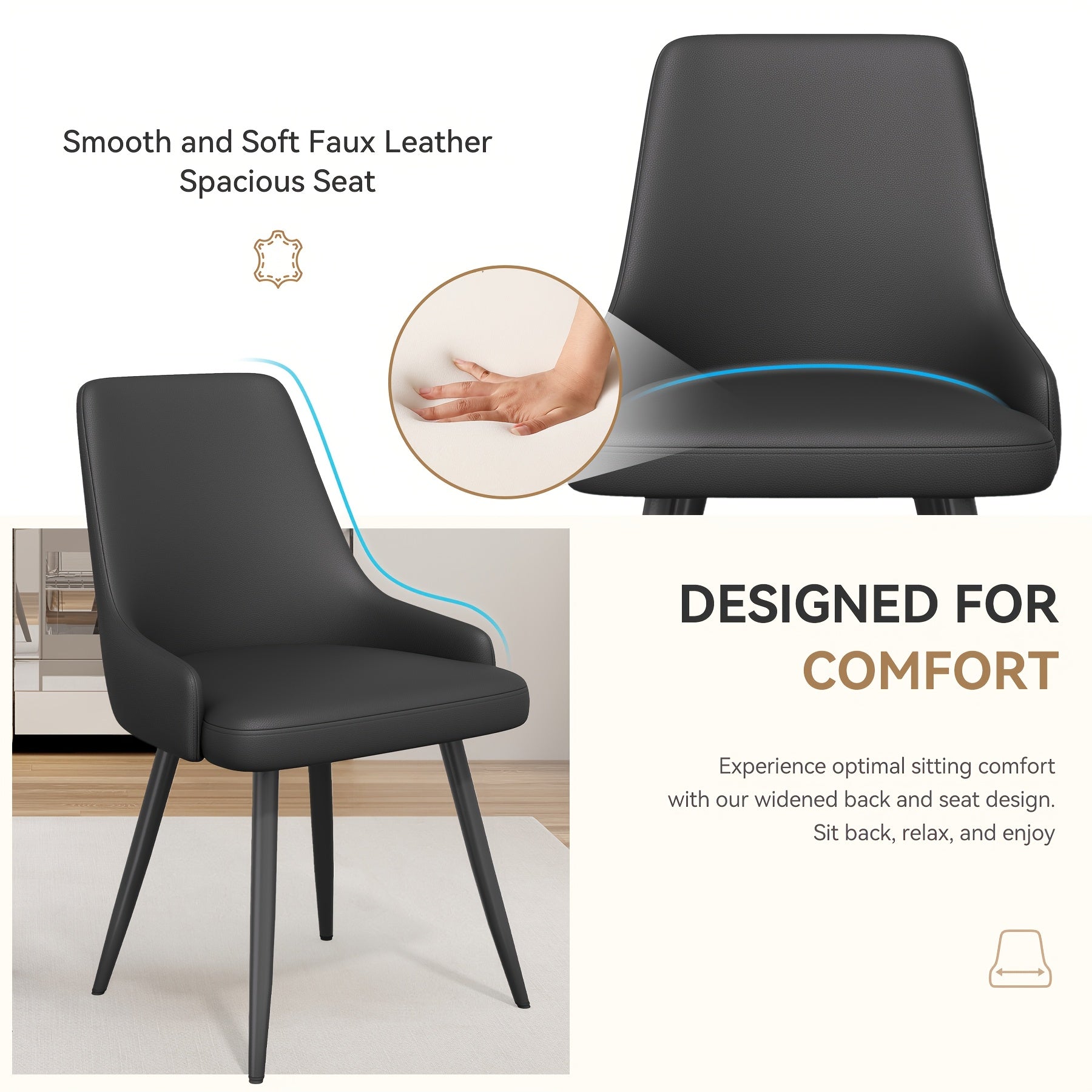 Modern Dining Chairs Set Of 4 Faux Leather Upholstered Dining Room Chairs With Widened Seat Armless Side Chairs
