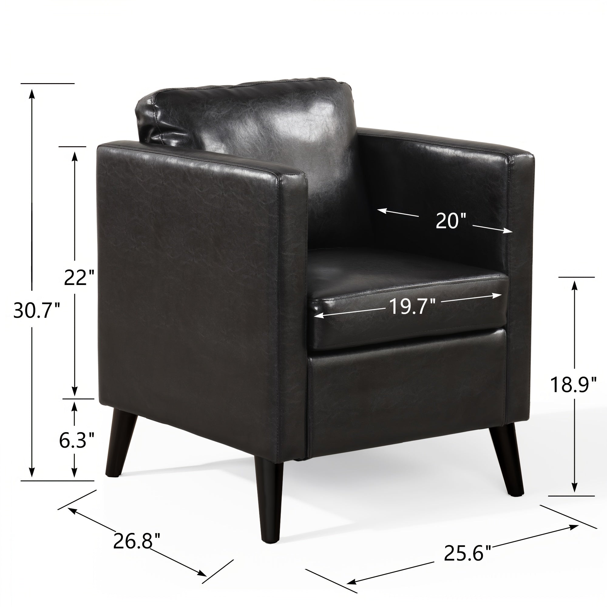 PU Leather Arm Chair Modern Accent Chair With Wood Legs, Single Sofa Chair For Living Room, Office