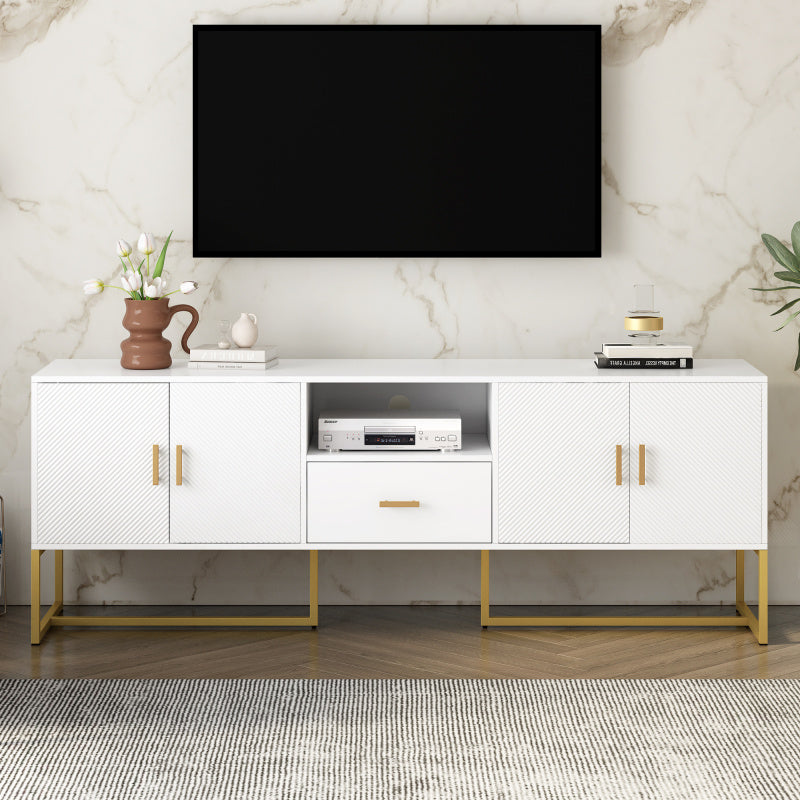 Modern TV Stand for TVs Under 70 Inches, with 1 Drawer, 2 Cabinets and Metal Legs