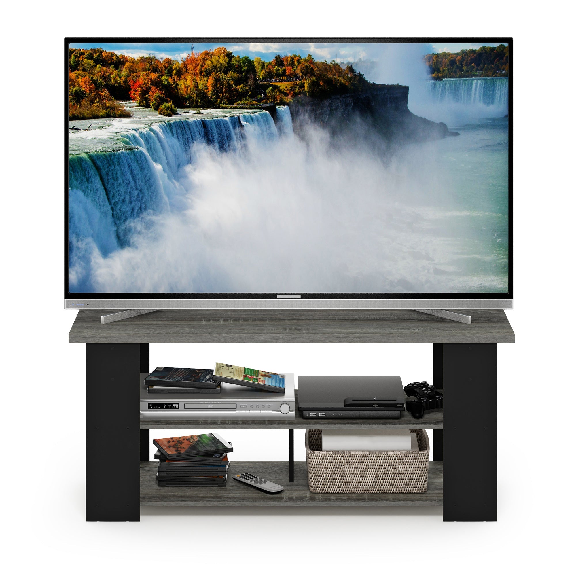 TV Stand Up To 55-Inch, Sleek Media Console with Elevated Risers