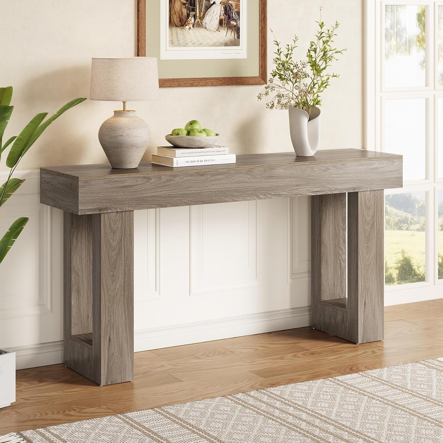 Chic 63-Inch Grey Wooden Console Table - Versatile Entryway, Foyer & Living Room Sofa Table with Ample Storage Space