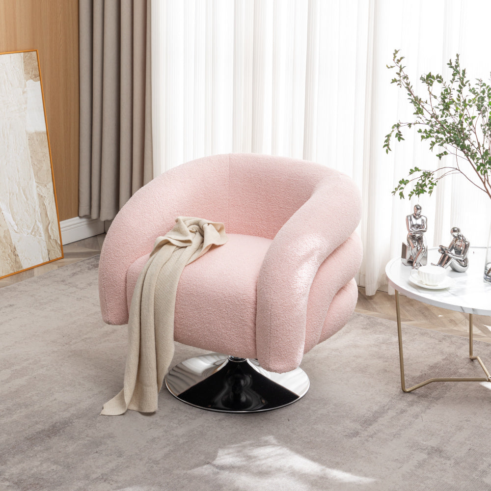 Luxurious White Teddy Swivel Chair - Plush Upholstered Single Sofa with 360° Rotating Base, Durable Metal Frame - Cozy Reading Chair for Living Room, Bedroom, Office - Easy Assembly, Living Room Chair