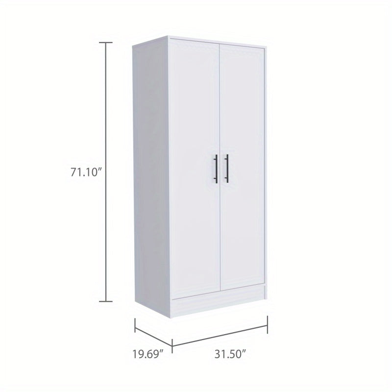 Elegant White Modern Armoire Wardrobe - Sleek Rectangle Storage Closet with Hanging Rod & Concealed Drawer, 71.1"H x 31.5"W x 19.69"D, Perfect for Bedroom Essentials, Portable Closets