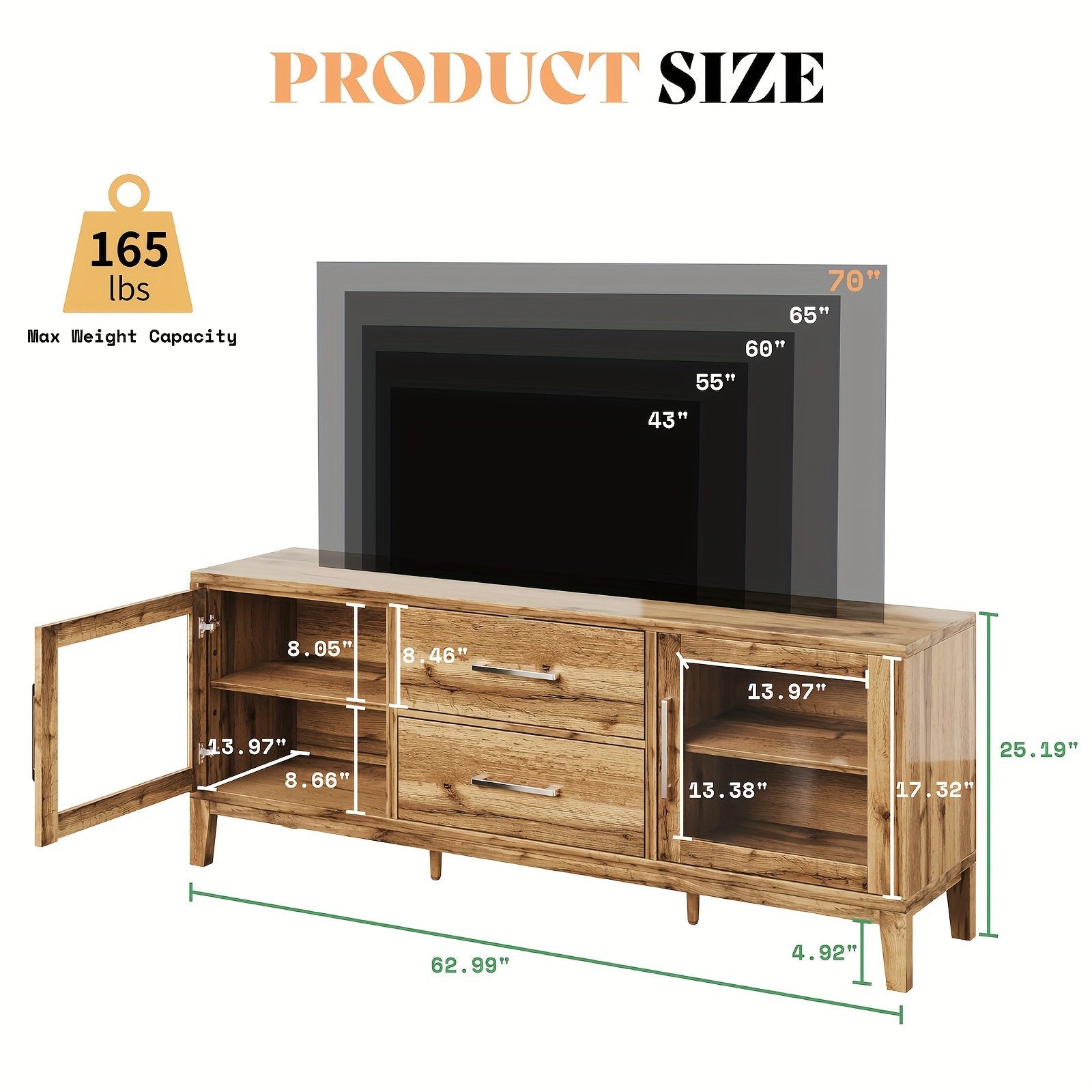 160cm Rustic Wood Grain TV Stand with High Gloss Panel - Hardwood Storage Cabinet with Drawers Entertainment Center