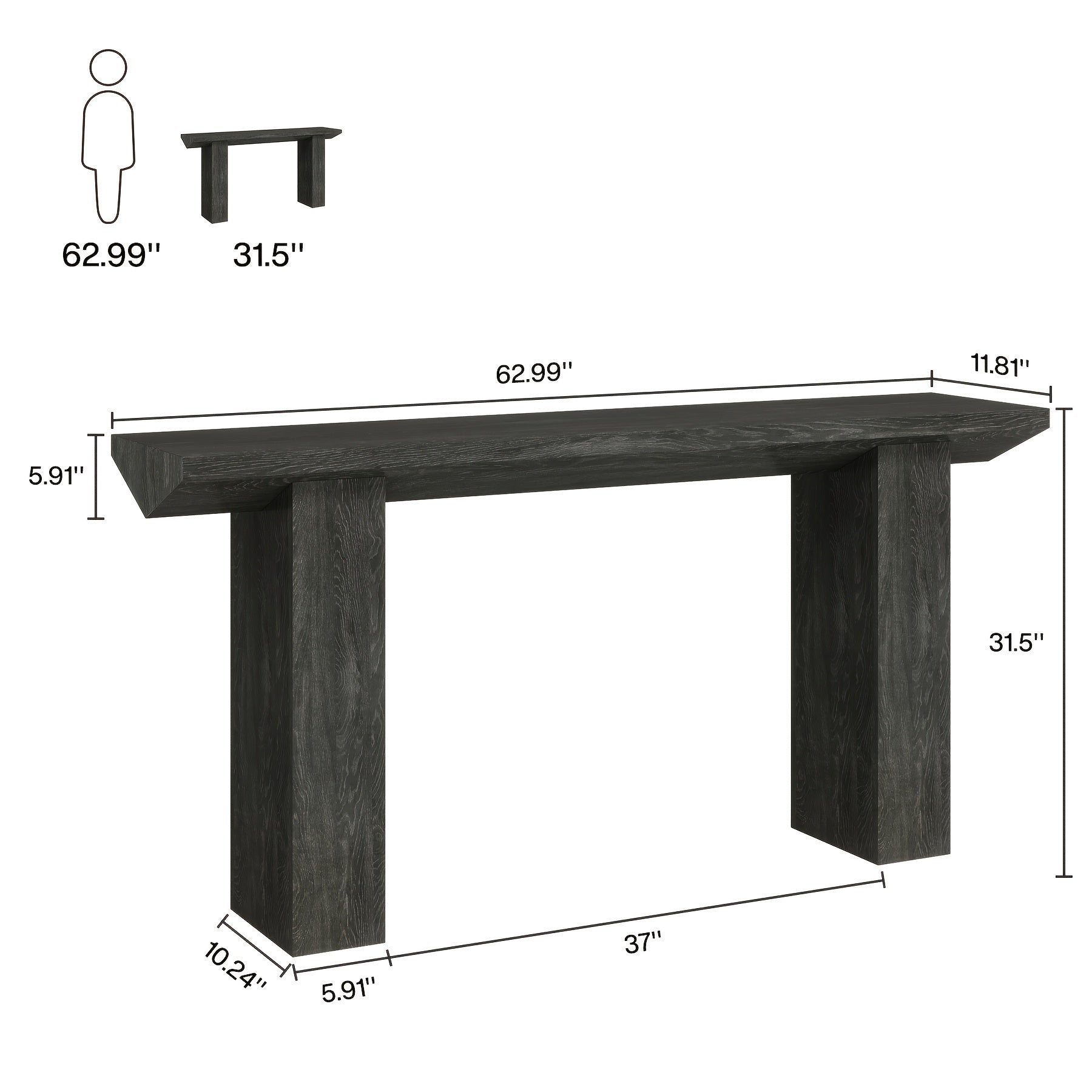 Elegant 62.99" Long Farmhouse Console Table - Stain-Resistant MDF, Black Sofa Table with Inverted Triangle Design, Ideal for Entryway, Hallway, Living Room - Durable & Easy to Assemble