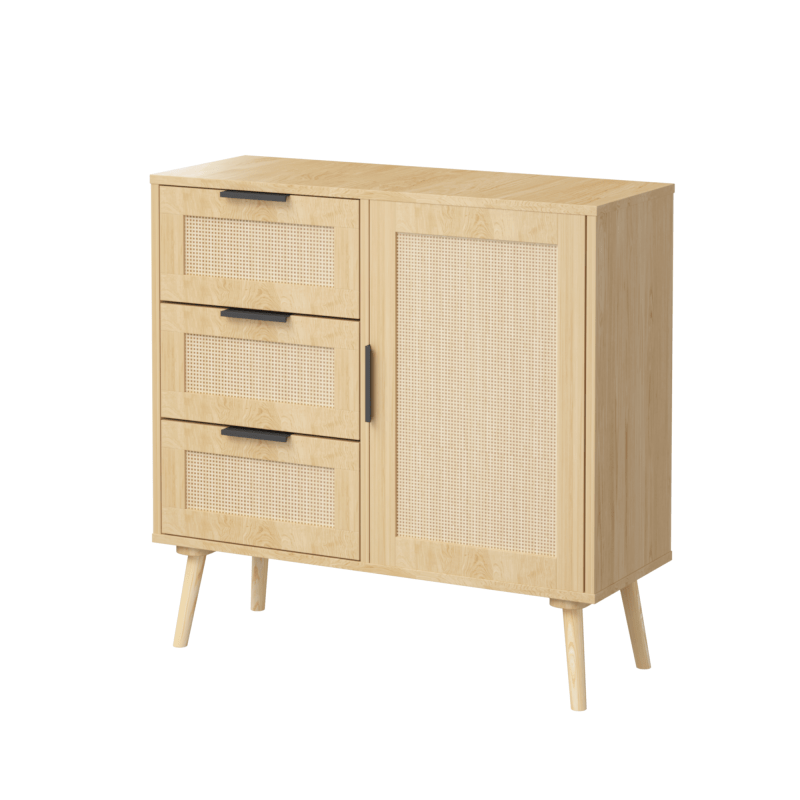 Modern Rattan Wood Dresser Wood Storage Cabinet Sideboard for Bedroom, Living Room, Entryway, Hallway, Storage Drawer Units