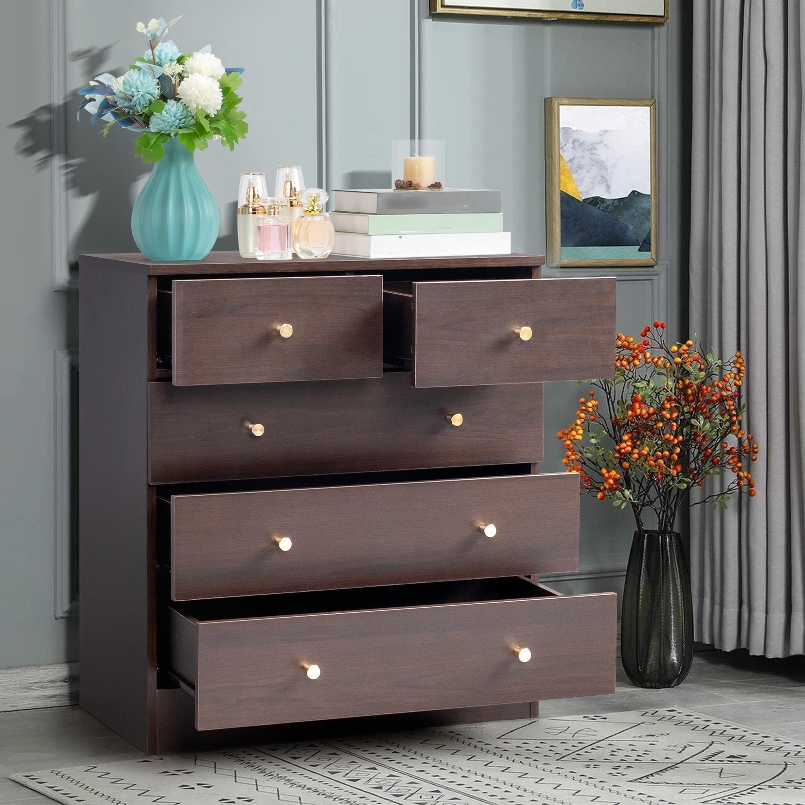 4/ 5/ 6/ 7 Drawer Wood Dresser for Bedroom Chest of Drawers Storage Organization Unit for Clothing Brown - Dresser