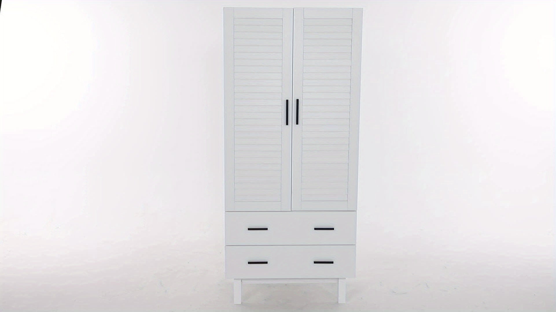 2 Door LED Wardrobe Closet Cabinet With Drawers, Multi-Tier Shelves, Hanging Rod & 2 Louver Doors, Large Capacity Storage Wardrobe Armoire For Bedroom