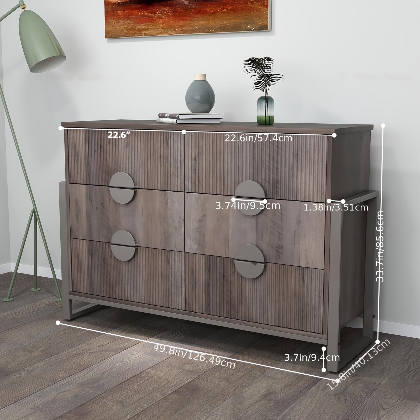 Dresser For Bedroom Wide Chest Of Drawers With Metal Frame Storage Organizer Unit With Fluted Panel 6 Drawer Dresser