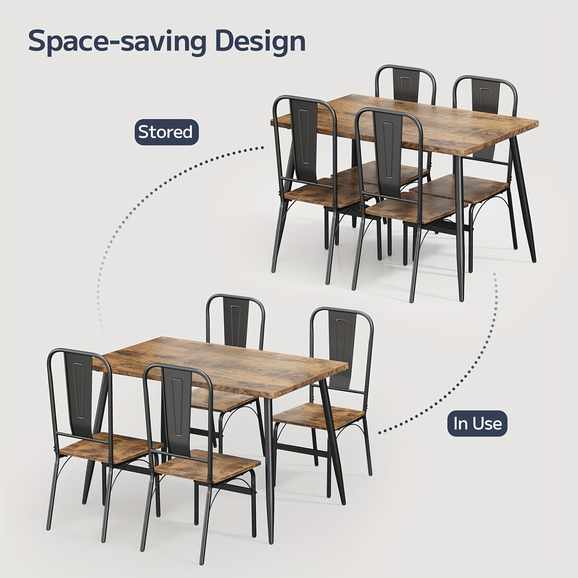 Dining Table Set for 4 with One Table and Four Chairs, Small Space Dinette for Kitchen, Dining Room, Bistro, Modern Kitchen Table Set for Small Space, Apartment