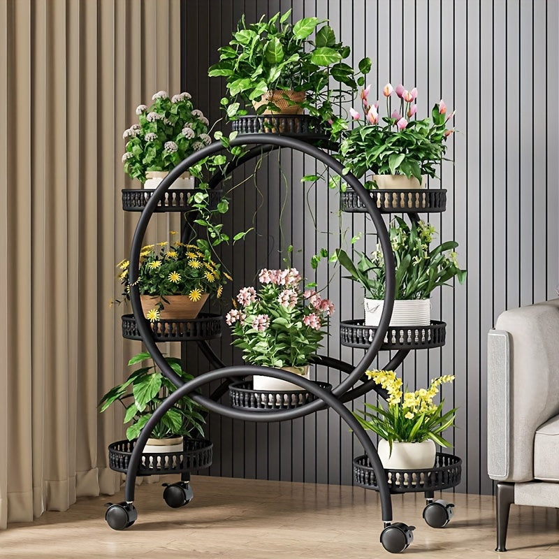 Round Plate Popular Multi-layer European Style Living Room Flower Stand, Balcony Floor-to-Ceiling Pothos Flower Stand, Multi-layer Mobile Indoor Flower Pot Stand