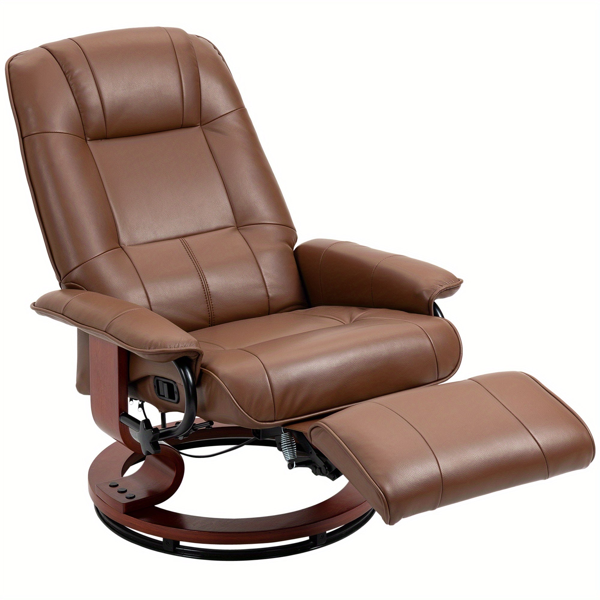 Brown Faux Leather Recliner - Adjustable Swivel Lounge Chair with Footrest, Armrests & Solid Wood Base for Living Room