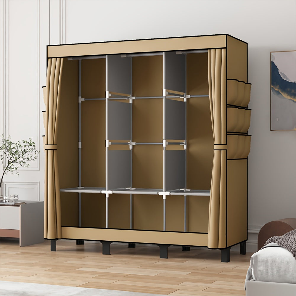 Black Dust-Proof Cloth Wardrobe - Durable Steel Frame, Multi-Layer Storage Organizer For Bedroom, Rental, And Dorm