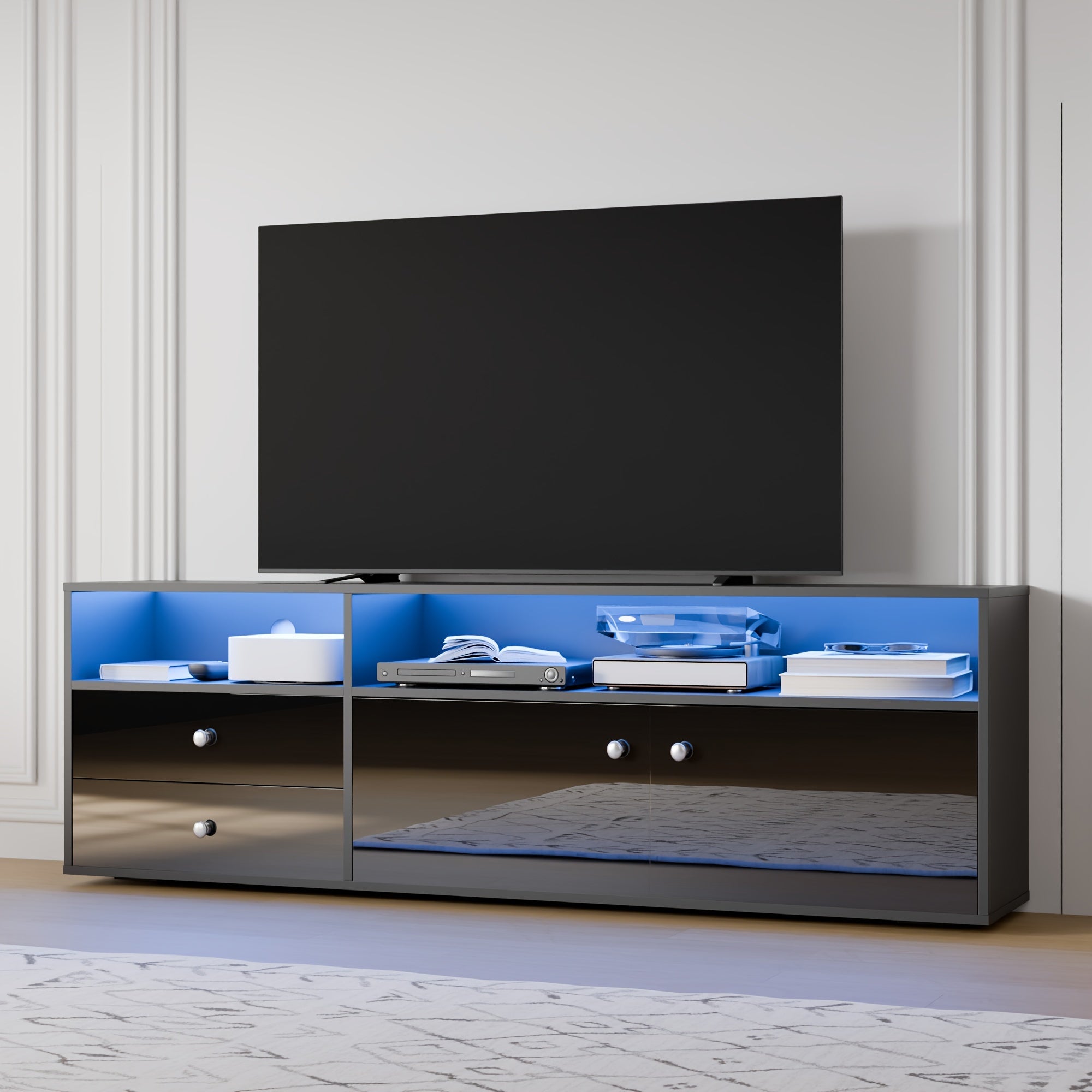 Smile Back Modern TV Stand For 65/75 Inch TV, Entertainment Center With Drawers And Storage Cabinets, TV Media Console For Living Room, Bedroom And Office