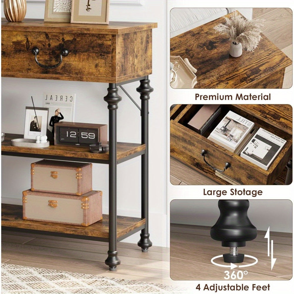 Small Entryway Table with 2 Drawers, Narrow Console Table with Storage Shelves for Living Room, Console Tables for Entryway, Hallway Table, Sofa Table