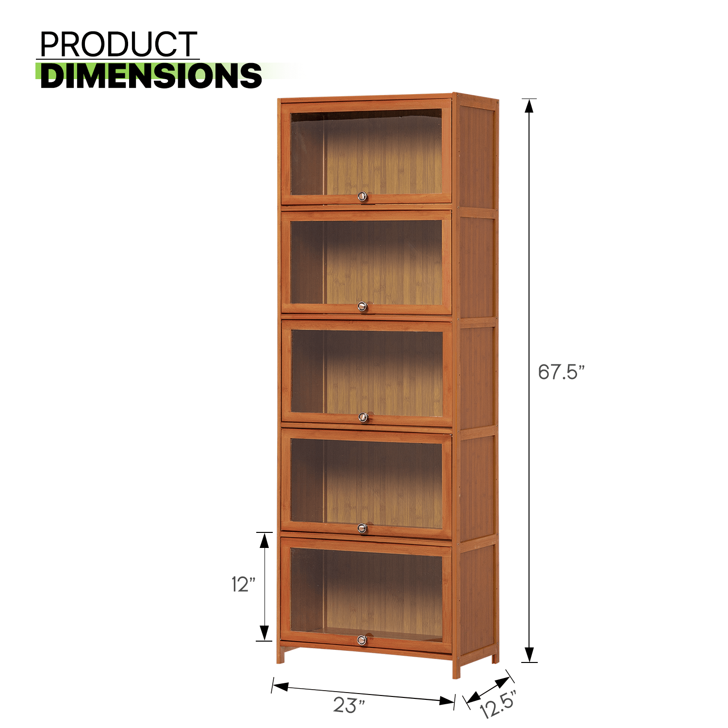 Bamboo Tall 5 Tiers Bookcase Free Standing Shelf with Acrylic Door Brown for Living Room - Brown - Bookshelf Westberry