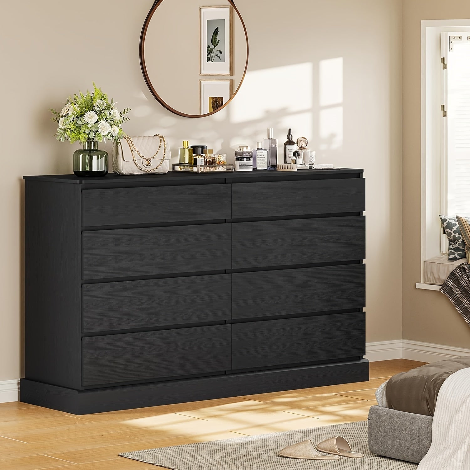 8 Drawers Dresser for Bedroom, Long Chest of 8 Drawers Storage Cabinet for Living Room Entryway, Black