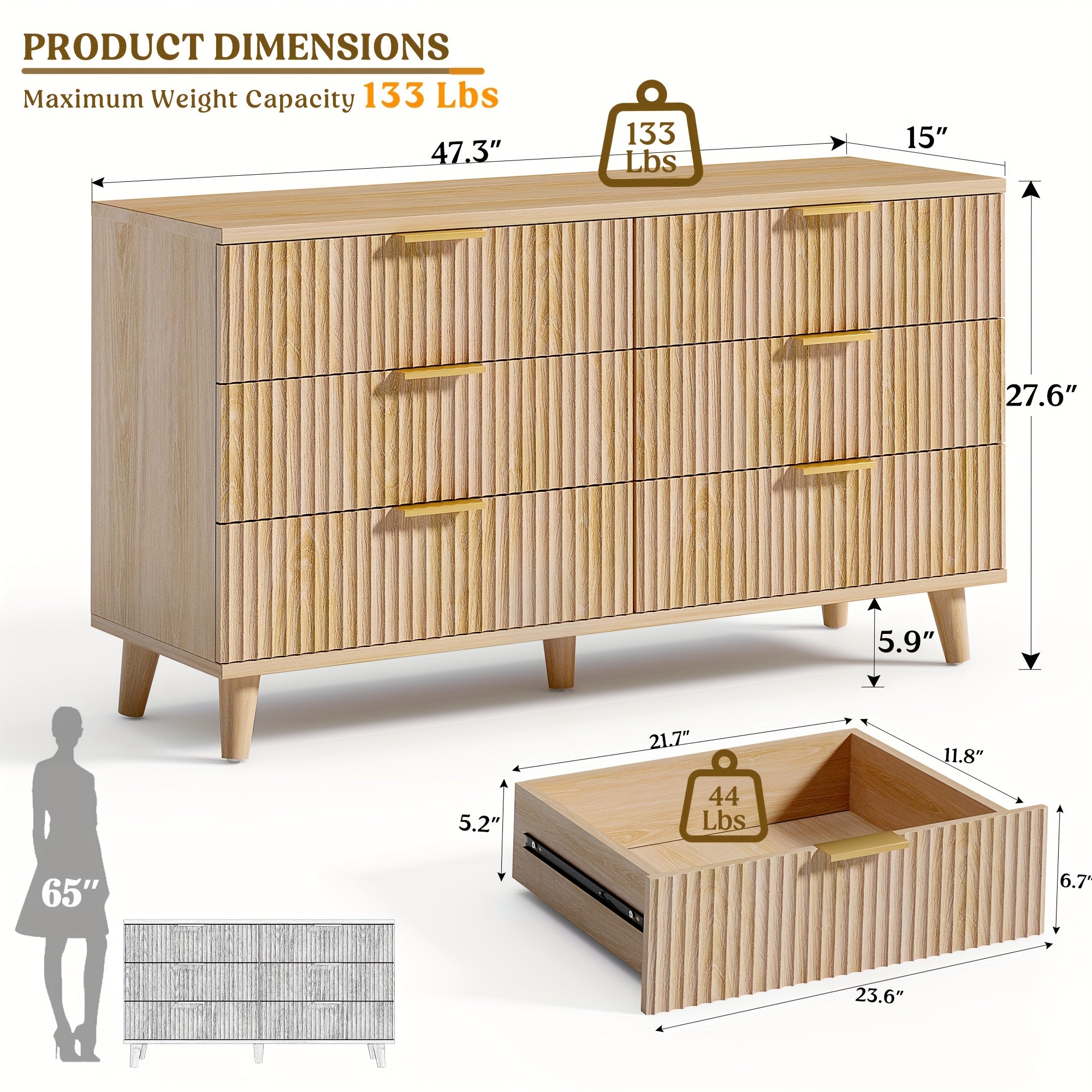 Dresser With 6 Drawers - Storage Cabinet, TV Stand, Storage Tower, Organizer Unit For Bedroom, Living Room, Hallway & Closets - Sturdy Steel Frame