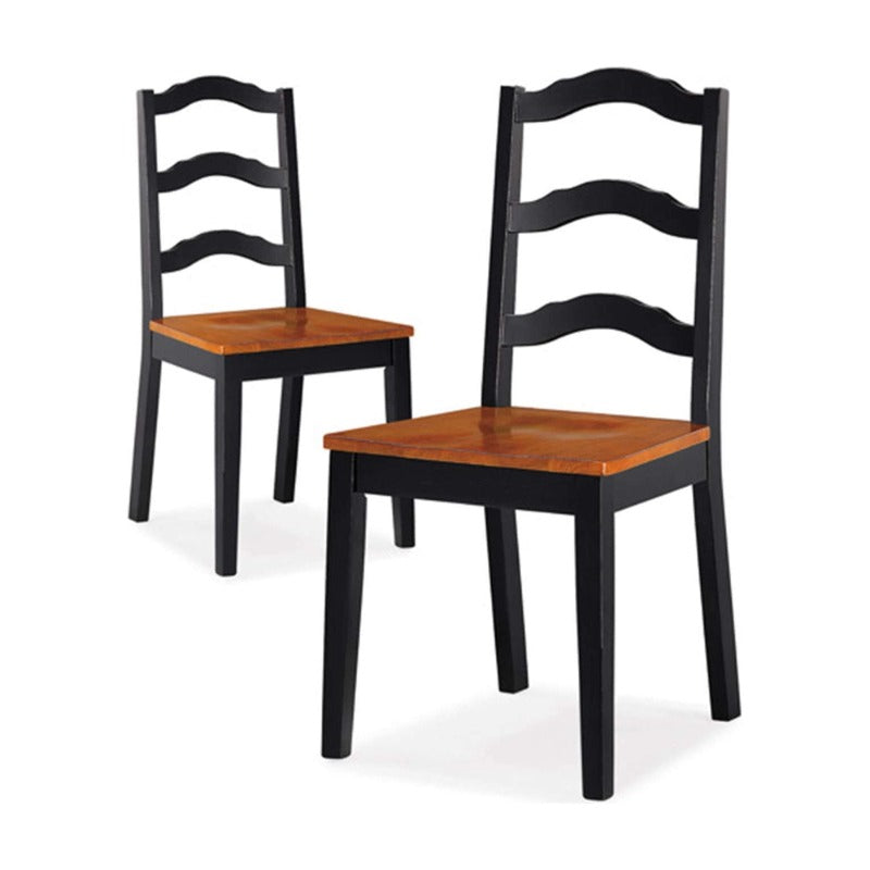 Ladder Back Dining Chairs, Set of 2, Black and Oak