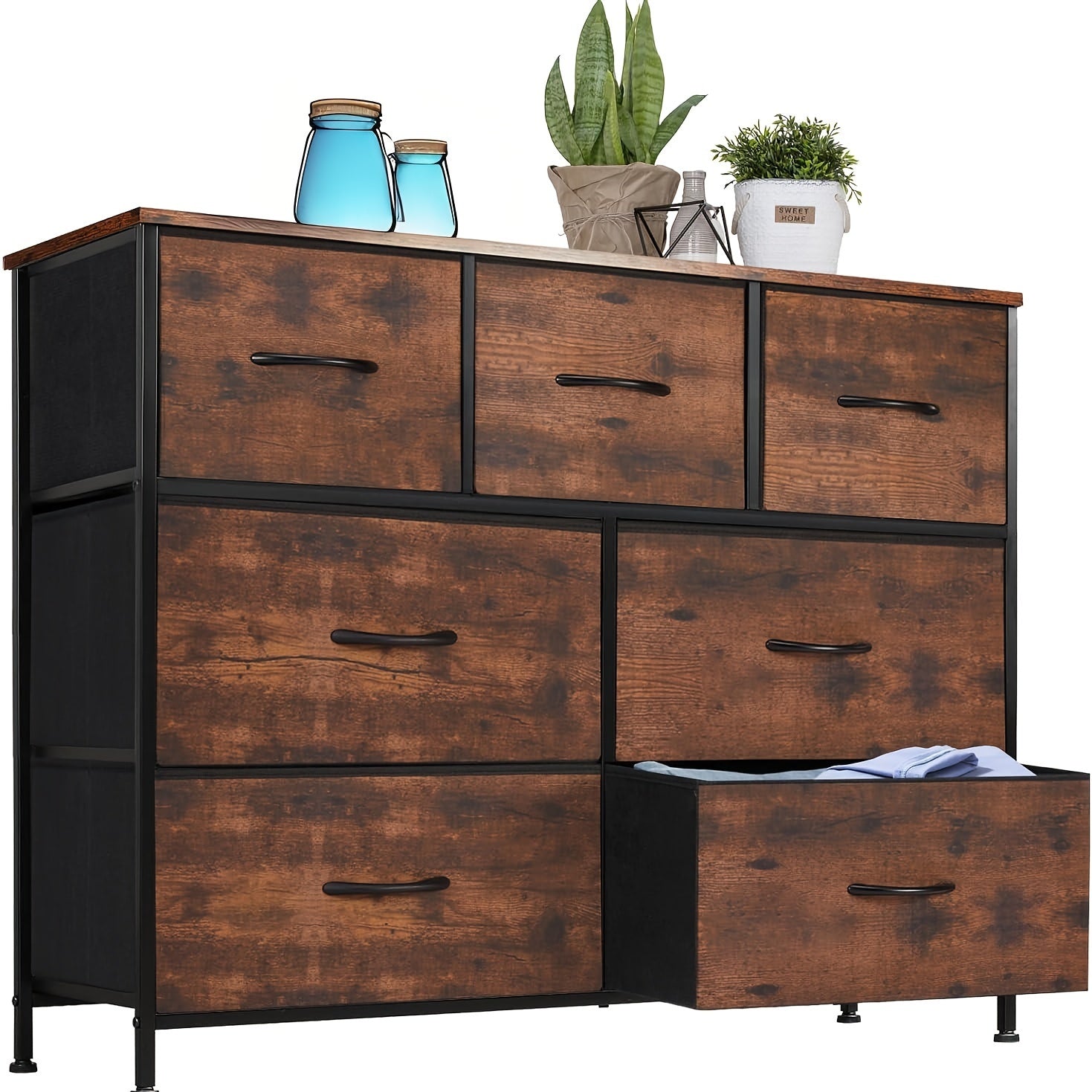 7 Fabric Drawers Organizer Storage Closet Chest Clothes Cabinet Desser for Living Room Nursery Entryway - Dresser