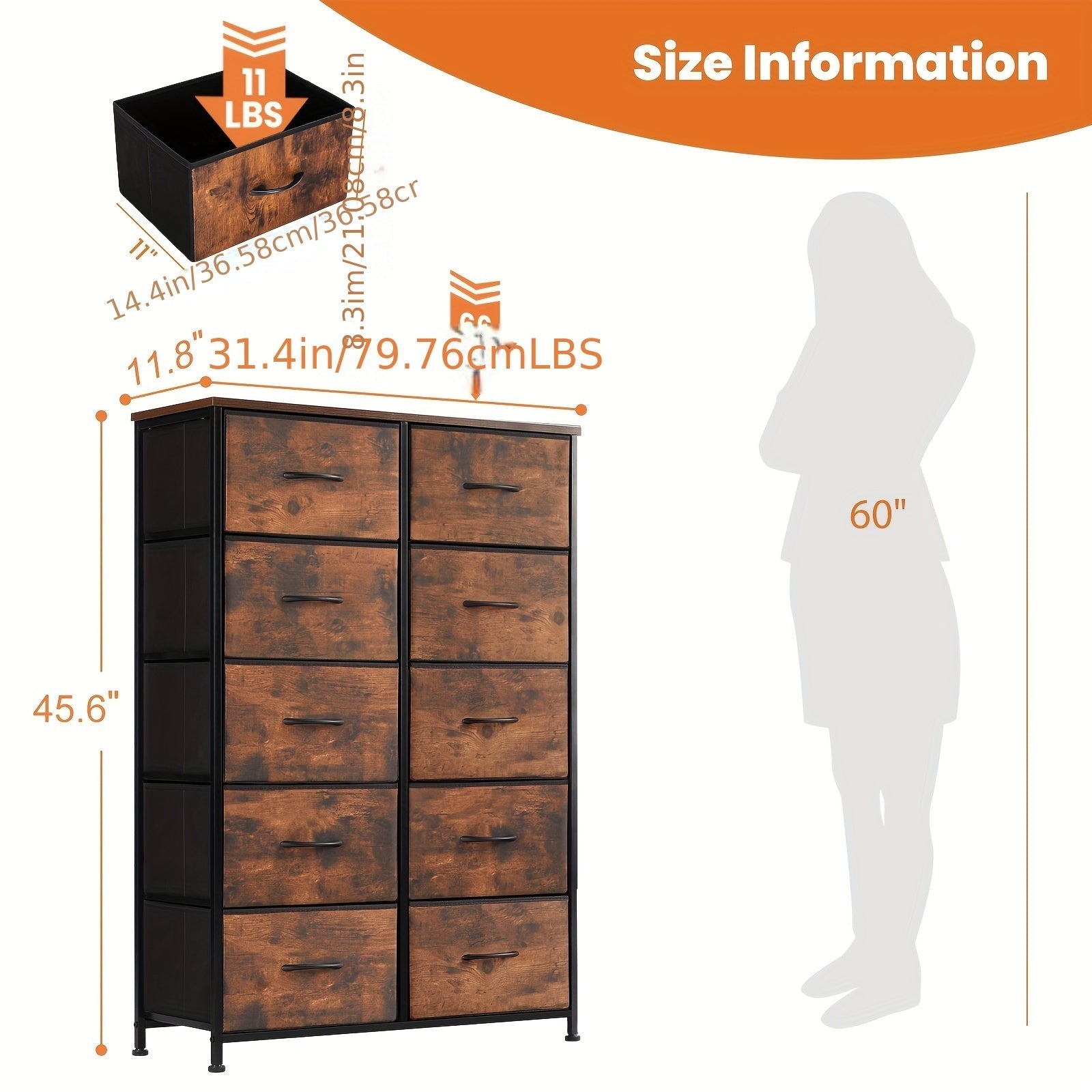 Dresser For Bedroom 10 Drawers Storage Chest Of Drawers With Fabric Bins Tall Dresser With Sturdy Steel Frame Clothes