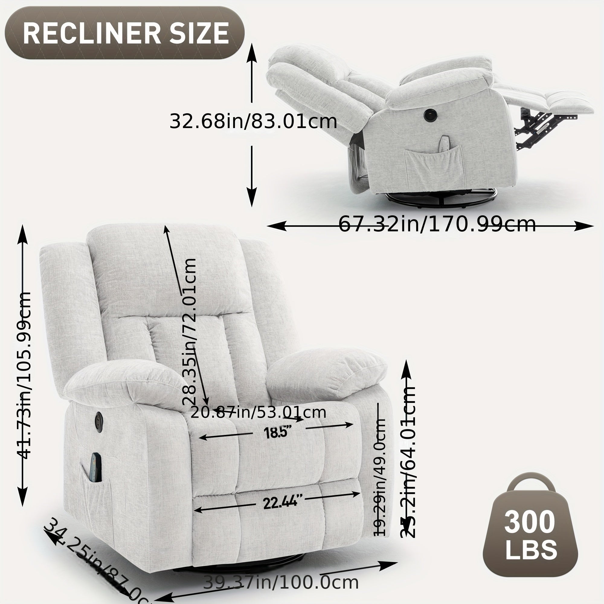 Recliner Chair, Rocking Chair With Massage And Heat, 360° Swivel Recliner Chairs For Adults, Rocker Manual Recliner With Remote Control And USB Port For Living Room, Bedroom, Nursery