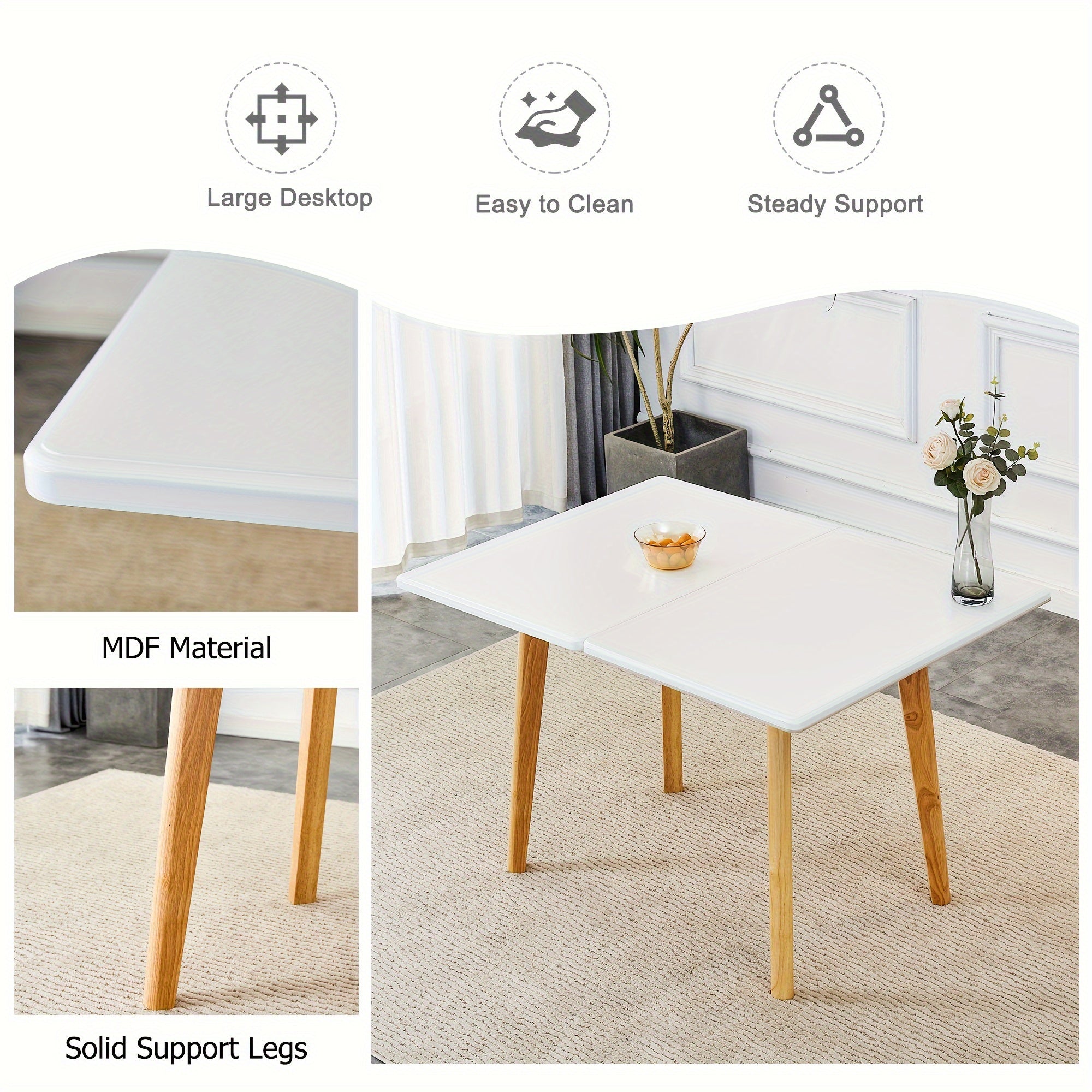 Table And Chair Set, 4 Or 6 Chairs And A Foldable Table, White Sintered Stone Tabletop, Rubberwood Legs, Foldable Computer Desk, Foldable Desk. Solid Wood Dining Chair With Small Curved Backrest And PU Cushions.