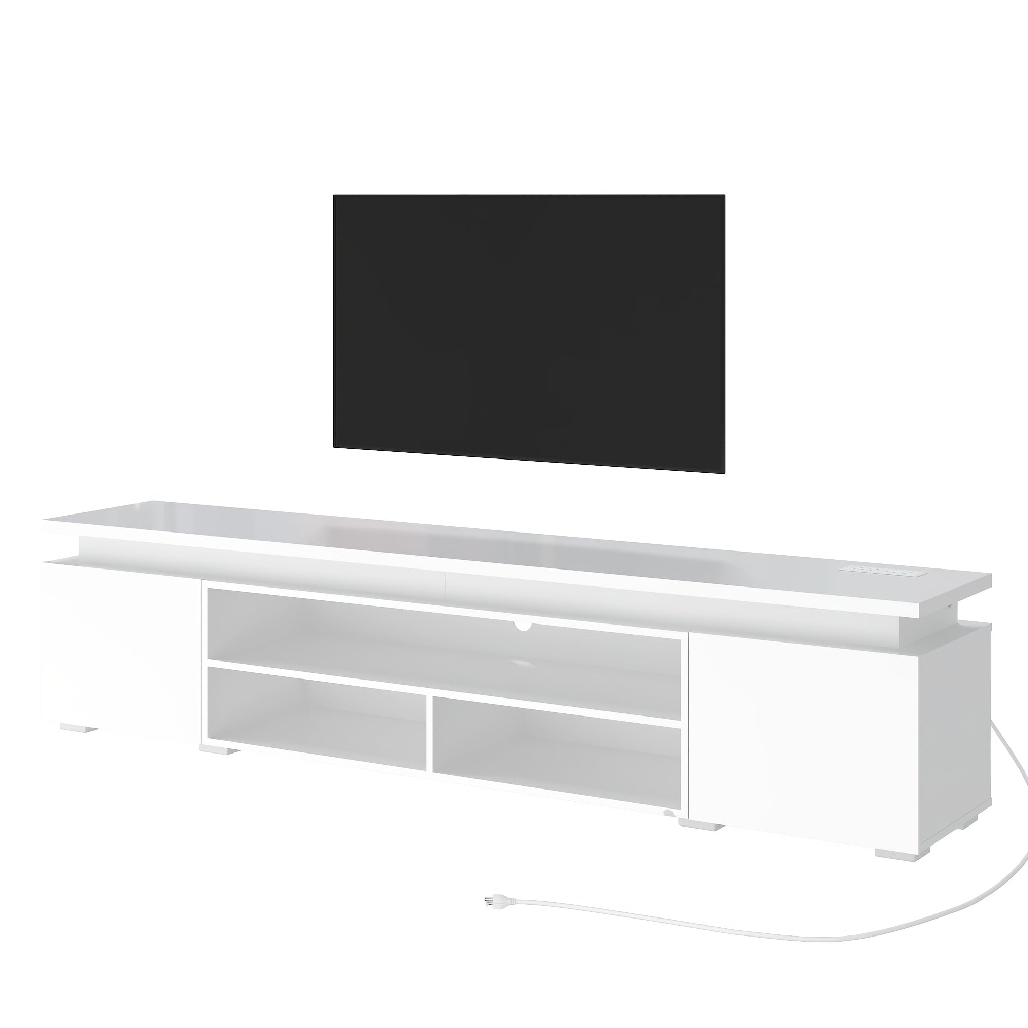 LED TV Stand For Up To 95" TVs, Modern Gaming TV Stand With Power Outlet, 83" High Gloss Large Entertainment Center Console Table Gaming Soundbar Shelf For Living Room