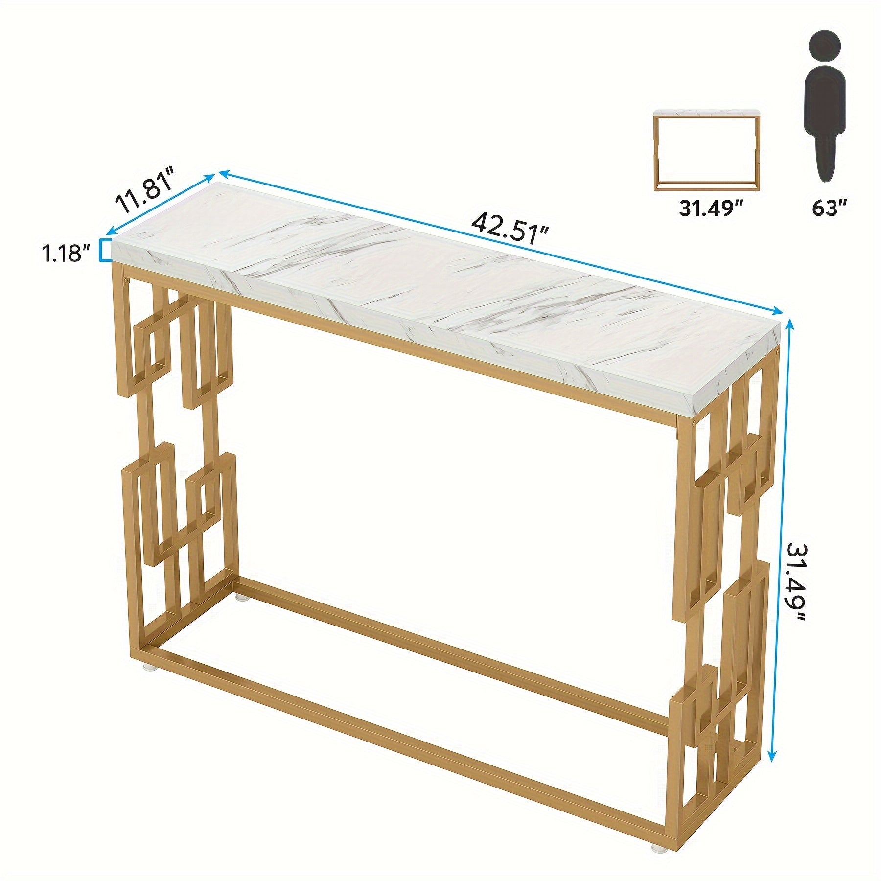 Console Table, 42.5" Modern Narrow Entryway Table With Faux Marble Tabletop, Geometric Metal Frame, Long Couch Table, Behind Sofa Table, Foyer Table For Living Room, Hallway