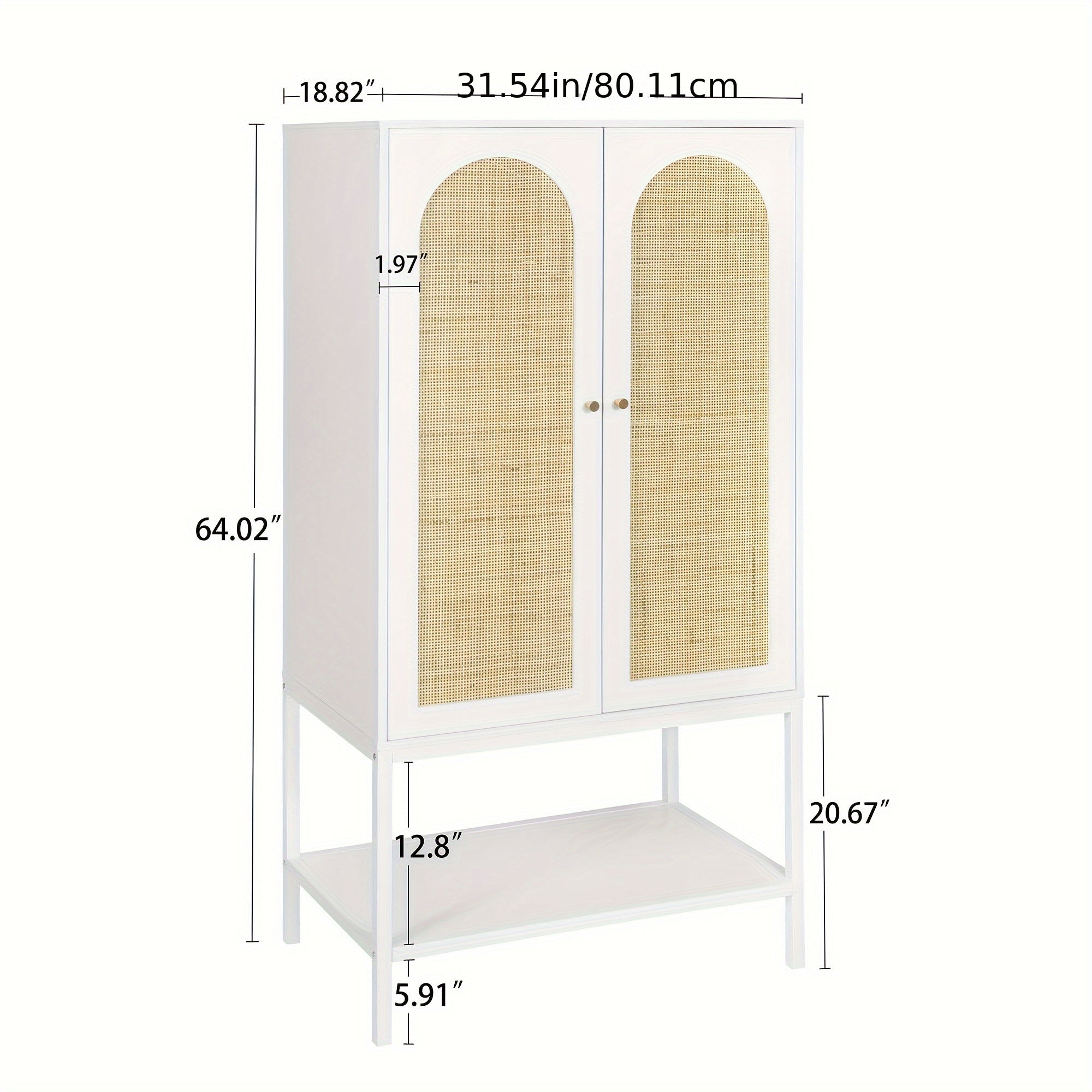 Wardrobe Closet with 2 Doors, Rattan Wardrobe Cabinet with Shelves And Hanging Rail for Clothes, Bedroom Independent Wardrobe Closet, Easy-to-assemble (White)