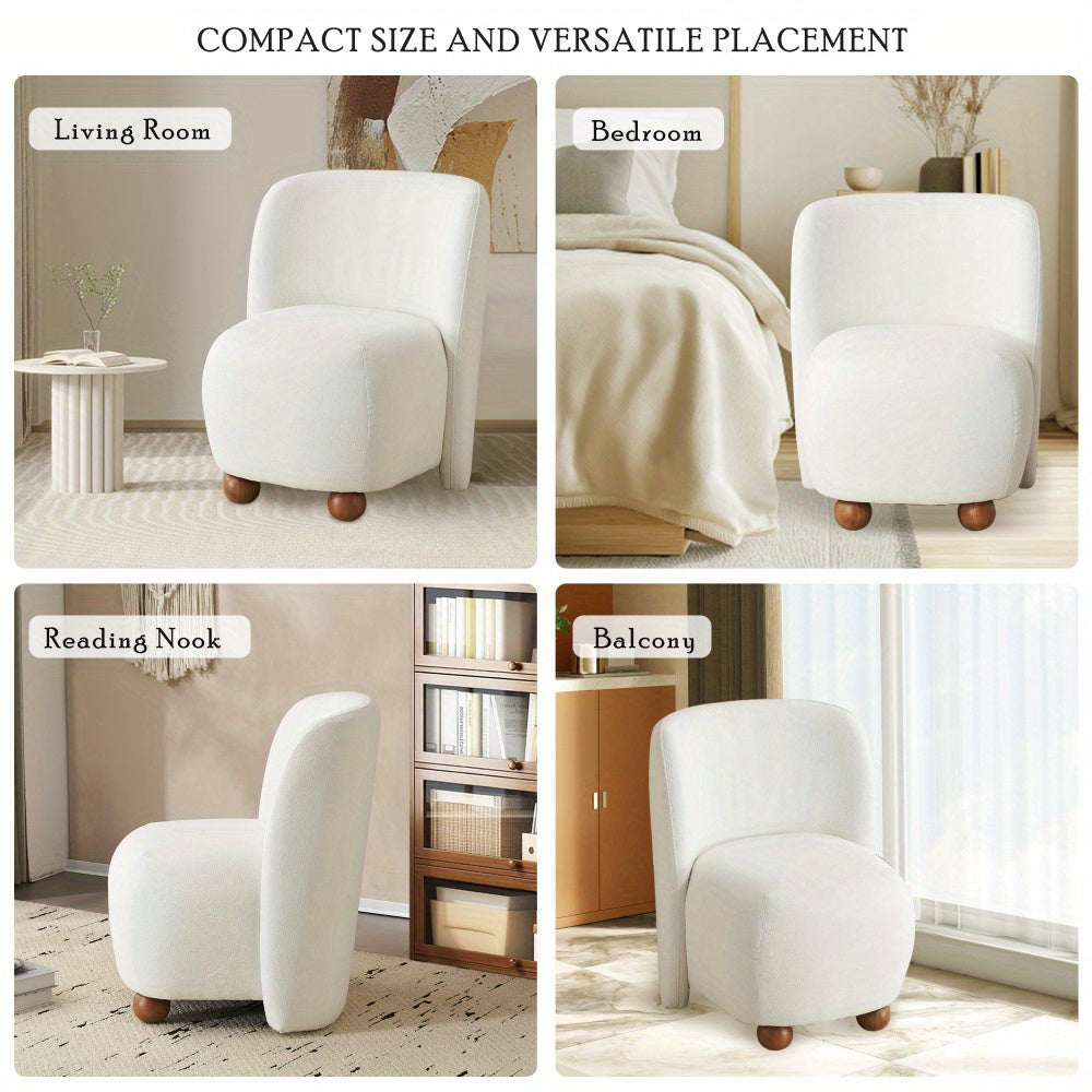 Ultra-Soft Modern Low-Back Armless Accent Chair with Skin-Friendly Upholstery and Exquisite Round Pine Wood Feet, for Small Living Spaces, Living Room, Bedroom, Balcony, Office, Reading Nook, White