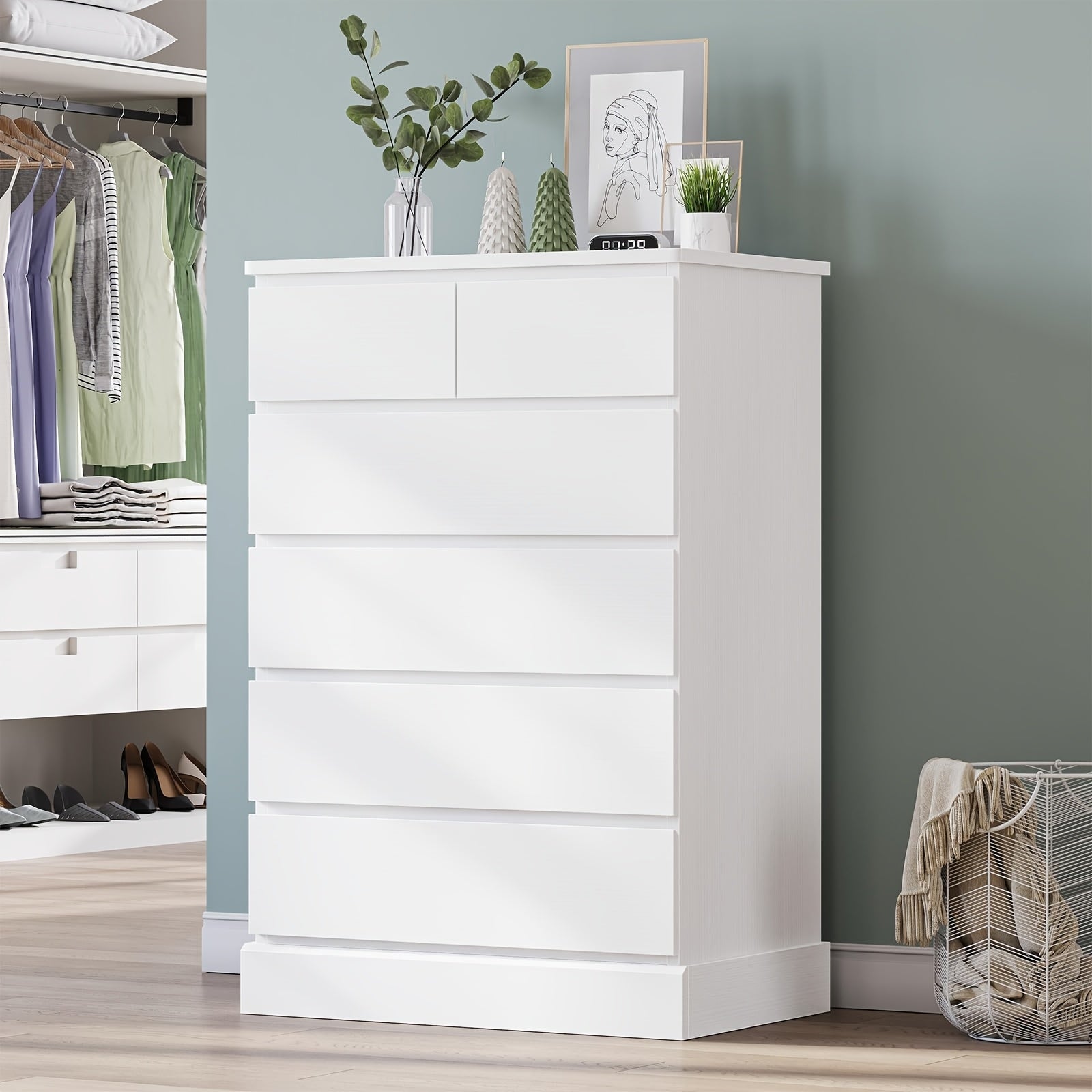 Tall Dresser with 6 Drawers for Bedroom, 43.9 Inch Tall Dresser And Chest Of Drawers, Modern Closet Organizer And Storage, Large Vertical Dresser for Bedroom, Closet, Hallway