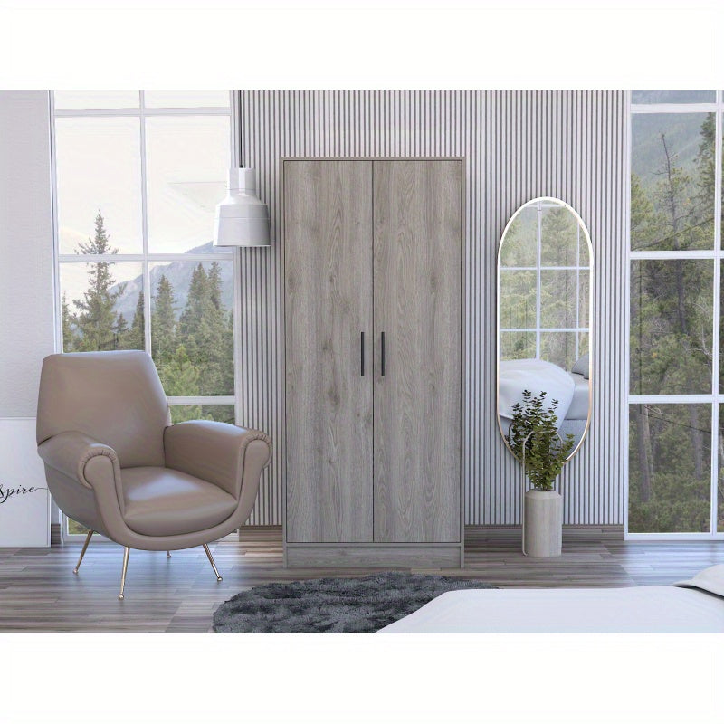 Light Gray Modern Armoire Wardrobe - Two-Door, Free-Standing Closet Organizer with Top Shelf & Hanging Rod, 71.1" H x 31.5" W x 19.69" D, Perfect for Bedroom & Living Room Storage, Bedroom Decor