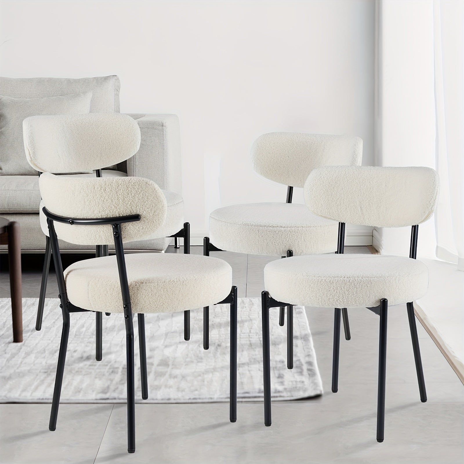 Dining Chairs, Morden Upholstered Dining Room Chairs With Curved Backrest Round Kitchen Chairs With Metal Legs