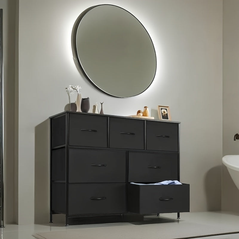 Dresser for Bedroom with 7 Drawers Clothes Drawer Fabric Closet Organizer Dresser with Metal Frame and Wood Tabletop