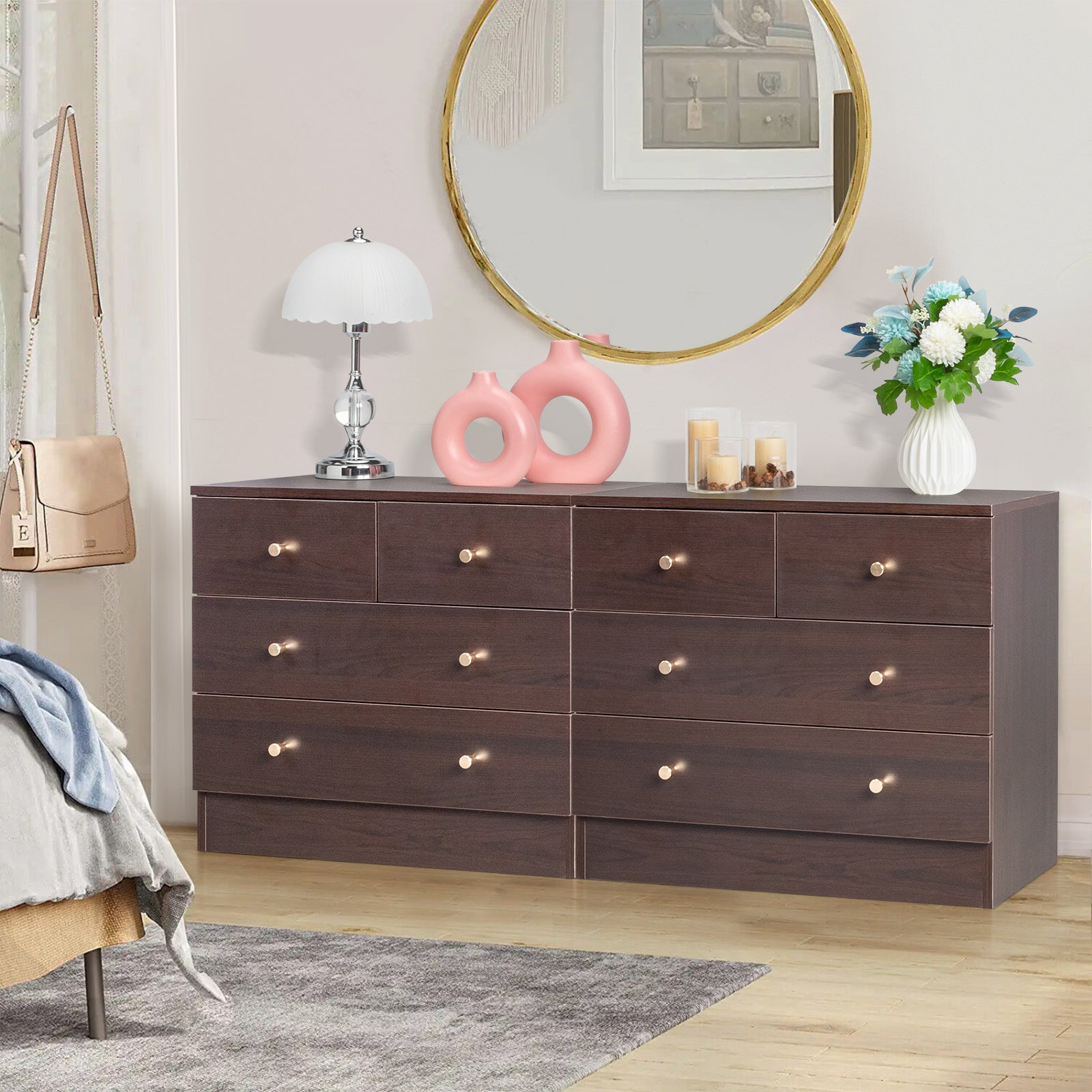 4/ 5/ 6/ 7 Drawer Wood Dresser for Bedroom Chest of Drawers Storage Organization Unit for Clothing Brown - Dresser