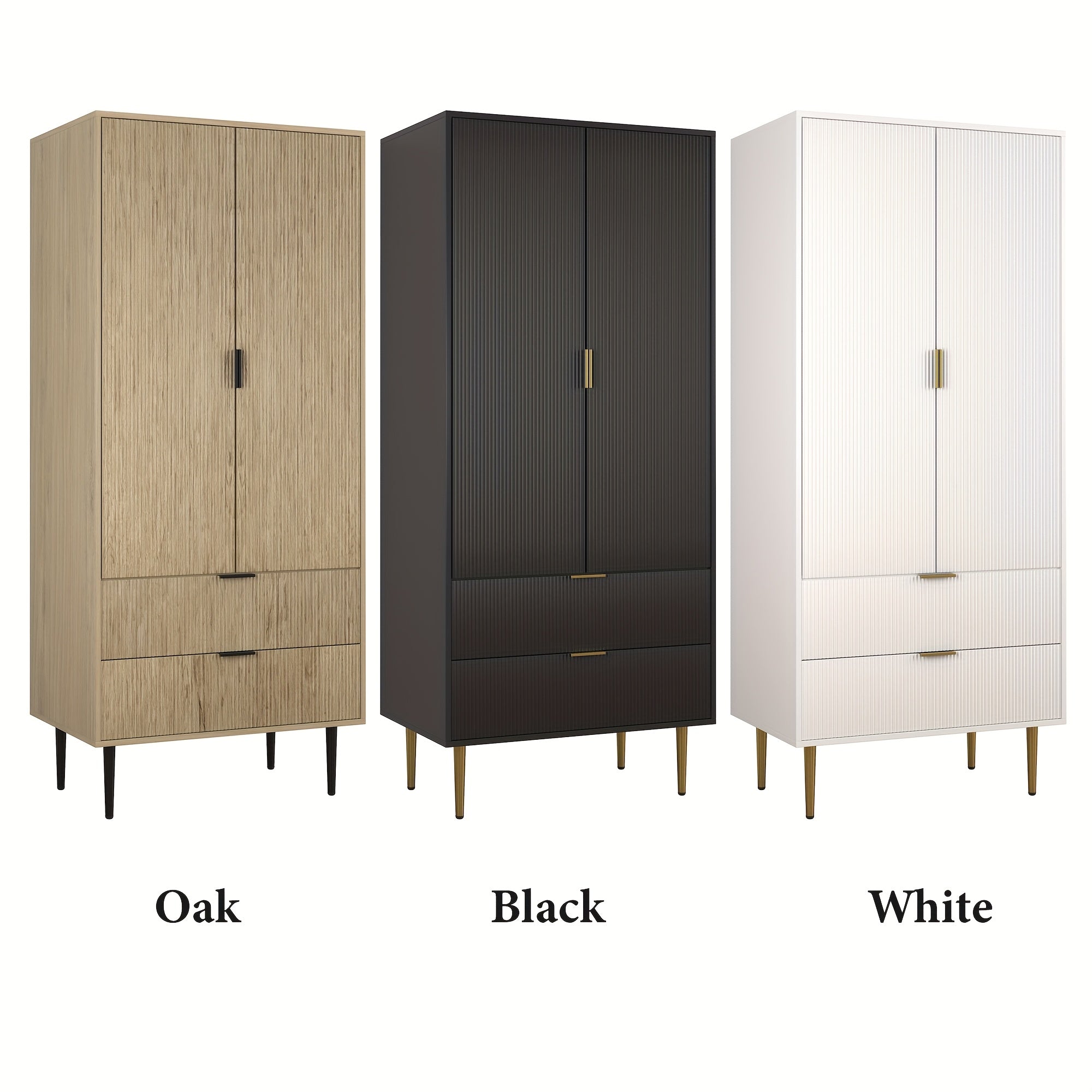 Contemporary 71''2 Drawers Clothing Storage Cabinet With Adjustable Shelves & Hanging Rod, Perfect For Bedrooms, Gyms & Cloakrooms