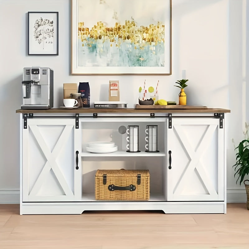 Farmhouse TV Stand with Sliding Barn Doors Espresso Entertainment Center for 165cm TV with Storage Cabinet Classic
