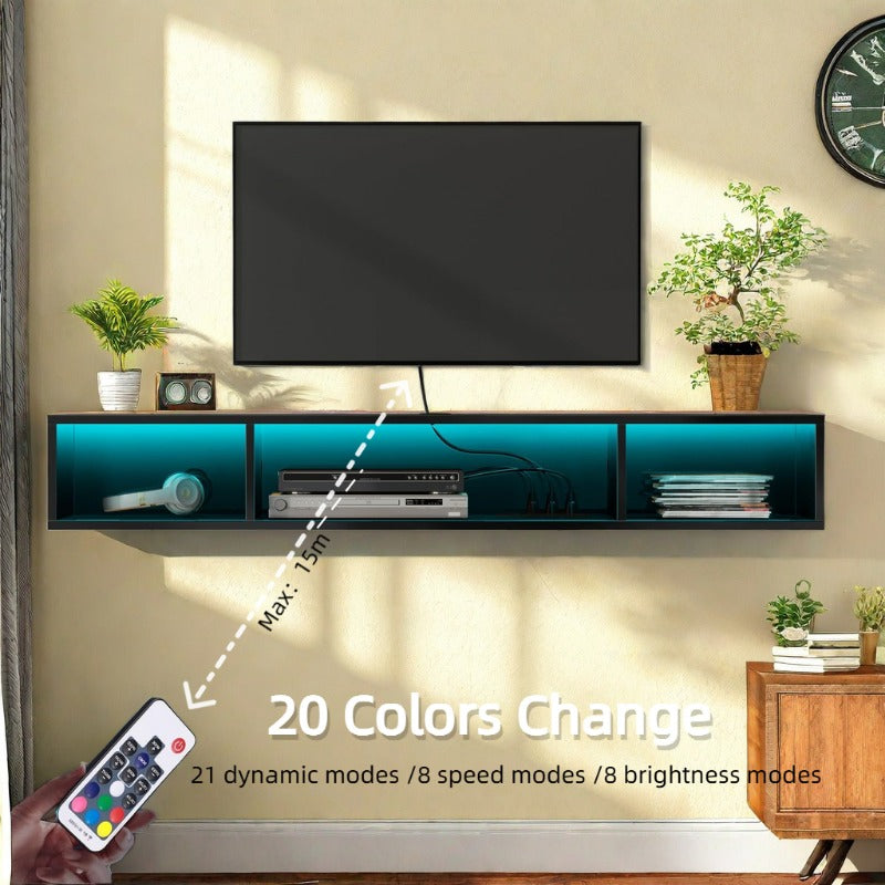 Television Stands, Floating TV Stand, TV Stand with Power Outlet, Floating TV Stand with RGB Lights,Wall Mounted TV Shelf, White Media Console with Storage Shelf, Entertainment Shelf Under TV for Entertainment Center, Living