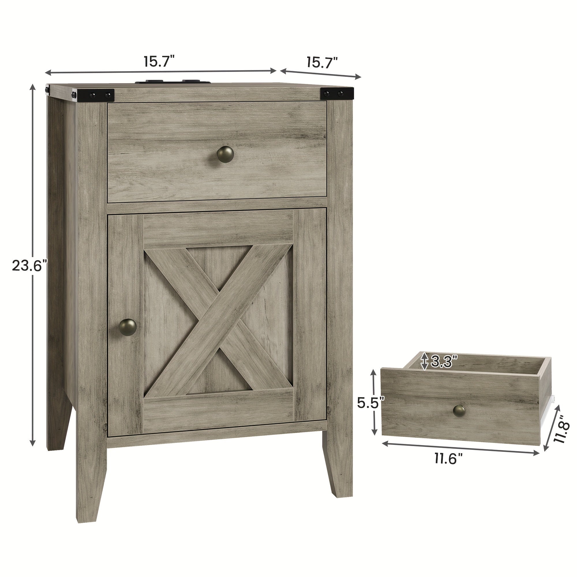 Farmhouse Nightstand with Drawer and Storage Cabinet, End Side Table for Bedroom