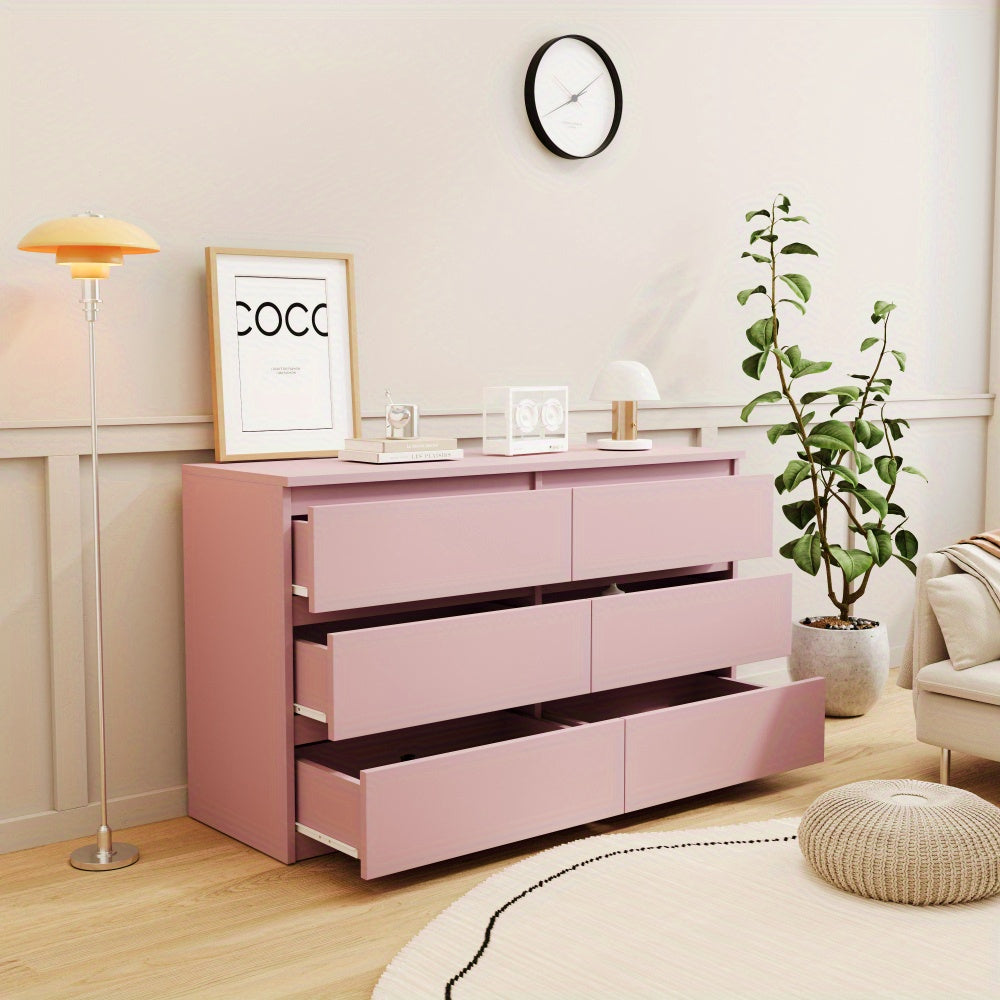 Modern Minimalist Spacious Large 6 Drawers Chest of Drawer Dressers Table Perfect for Organize Clothes Accessories