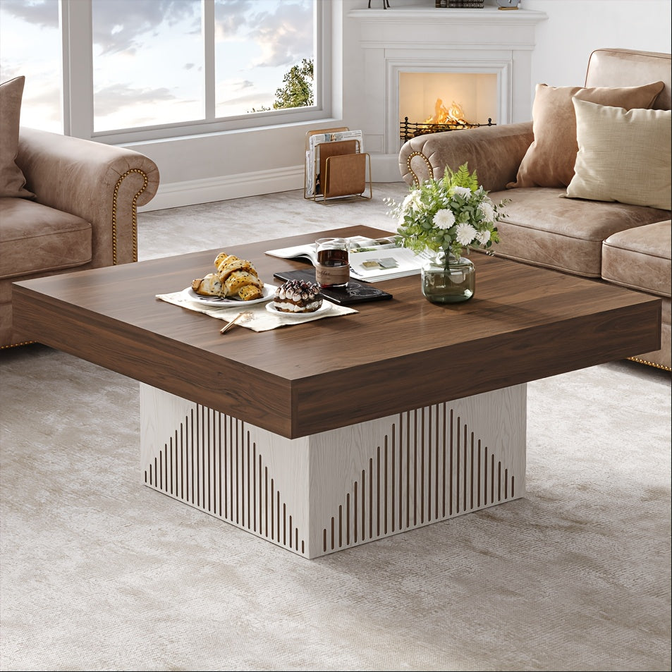 Modern 91cm Square Coffee Table - Scratch-Resistant Engineered Wood Brown & White Centerpiece for Living Room - Brown