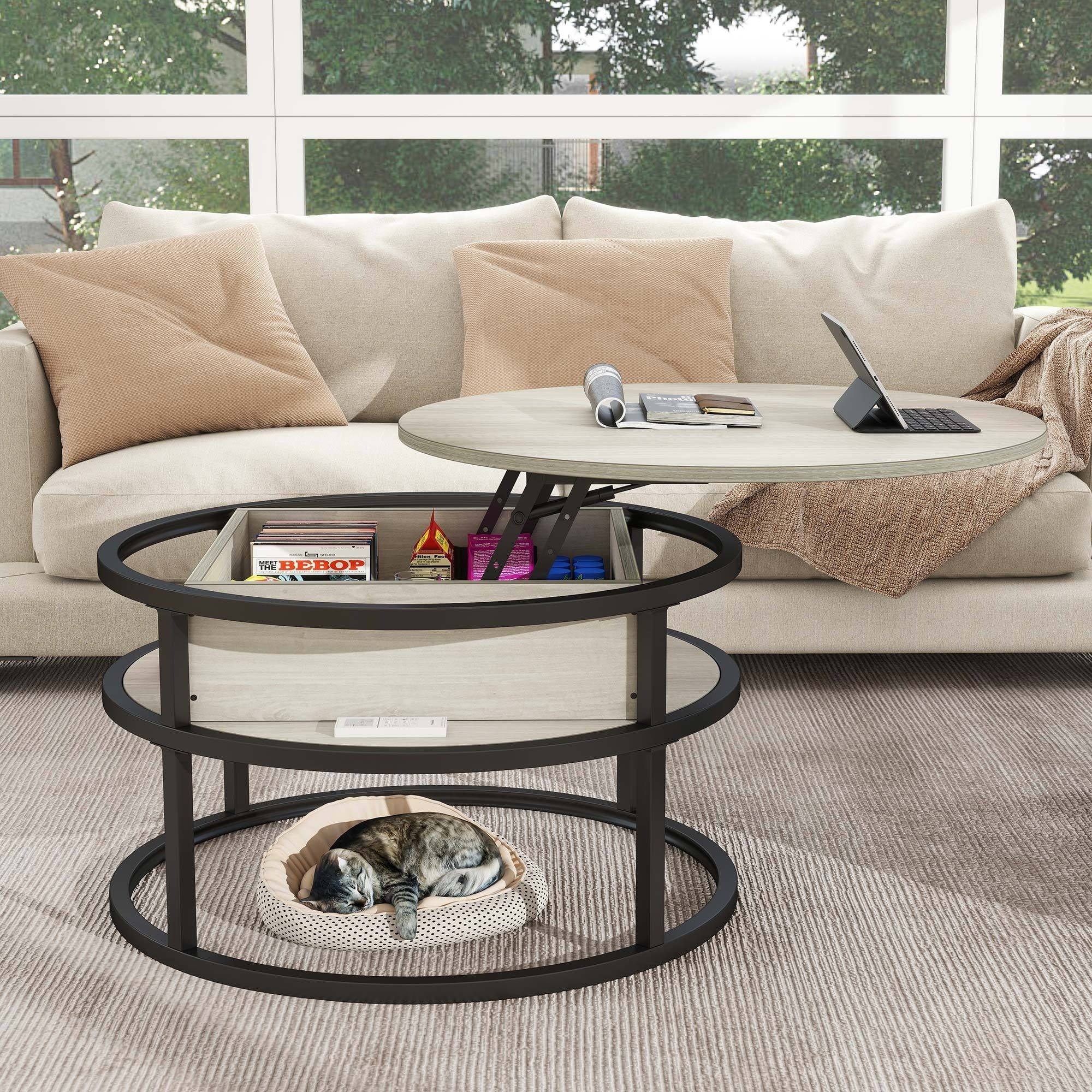 1pc Minimalist Wooden Lift-Top Coffee Table with Concealed Storage, Portable Pedestal Base, Perfect for Compact Spaces and Holiday Gifts