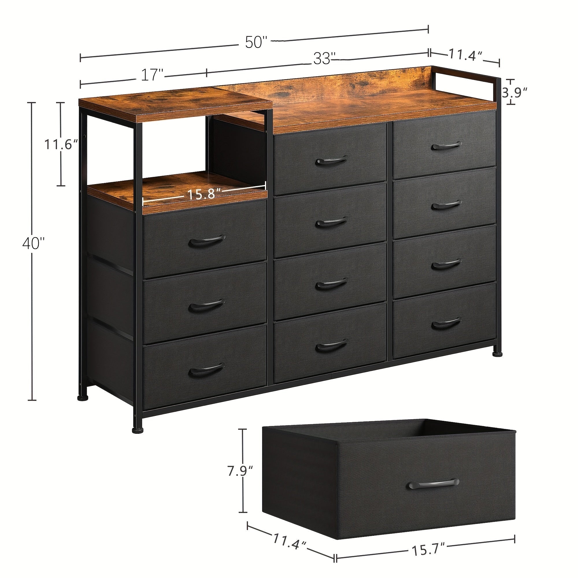 Dresser Dresser For Bedroom With 11 Drawers Dresser TV Stand With Shelves Long Dressers & Chests Of Drawers Wide